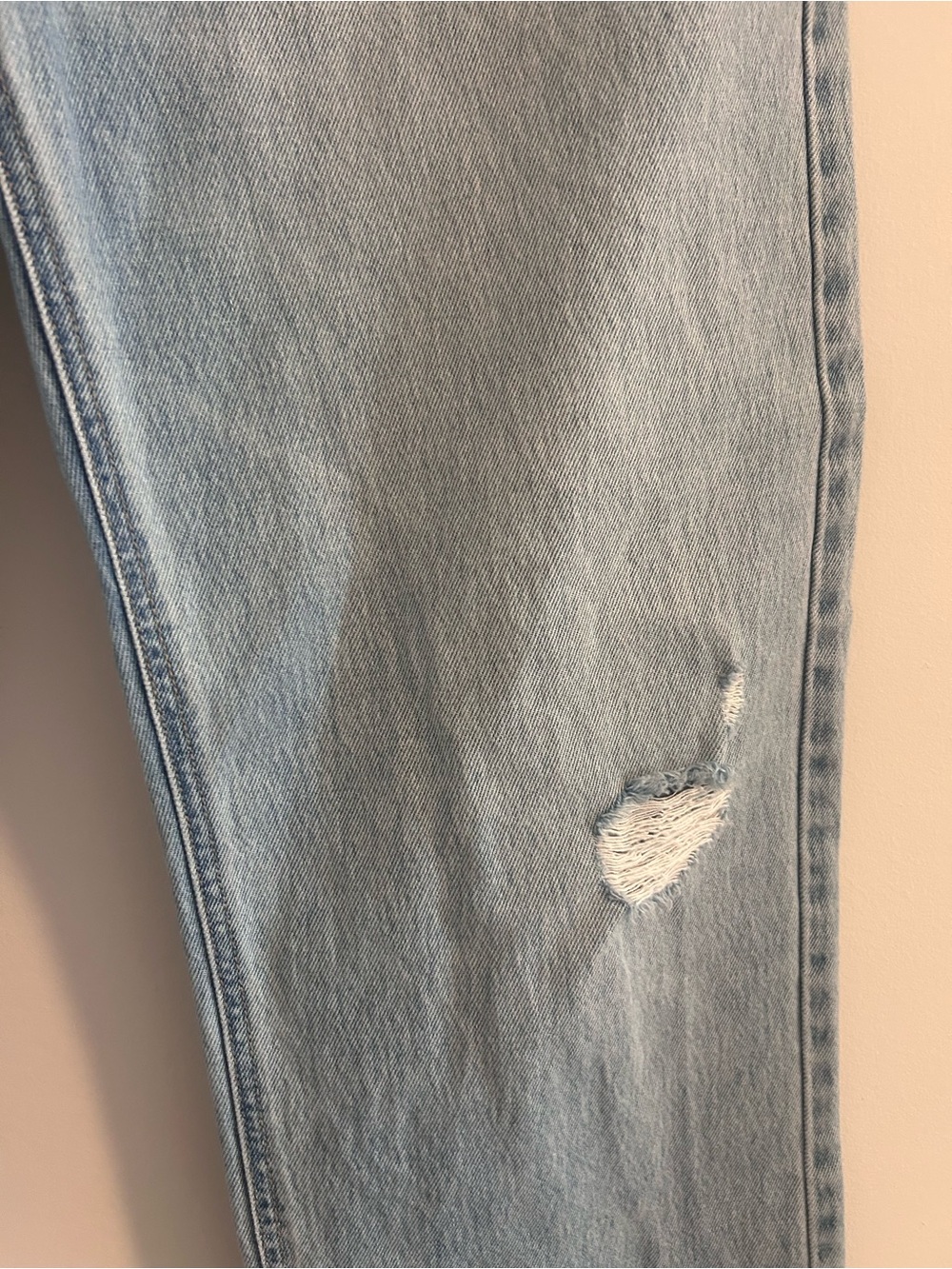 Light Wash Wide Leg Distressed Jeans - Light Blue - Picture 5 of 13